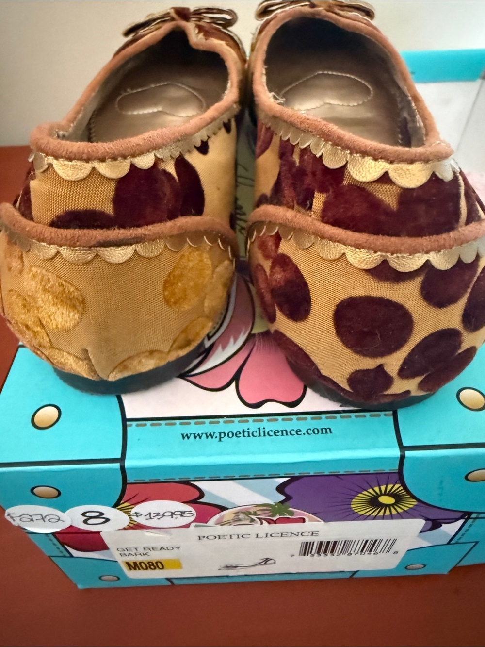 Poetic Licence Get Ready Bark Flats Size 8 Flocked Polka Dot Bow Ballet Shoes - Picture 3 of 5